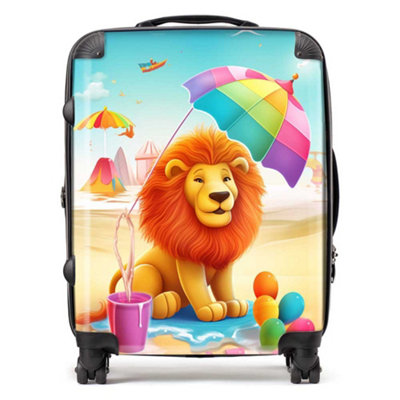 Warren Reed Designer Lion On A Beach Holiday SuitcaseLarge from B&Q
