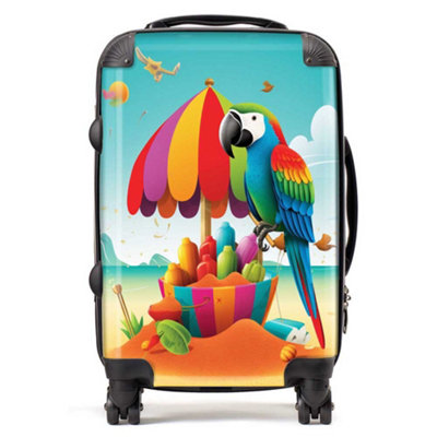 Warren Reed Designer Parrot On A Beach Holiday SuitcaseCabin from B&Q