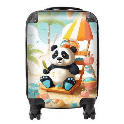 Warren Reed Designer Happy Panda On A Beach Holiday SuitcaseMini Cabin from B&Q