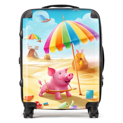 Warren Reed Designer Pig On A Beach Holiday SuitcaseLarge from B&Q