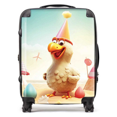 Warren Reed Designer Funky Chicken On A Beach Holiday SuitcaseLarge from B&Q