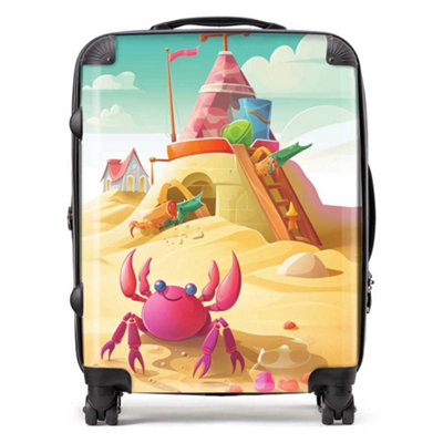 Warren Reed Designer Pink Crab On A Beach Holiday SuitcaseLarge from B&Q