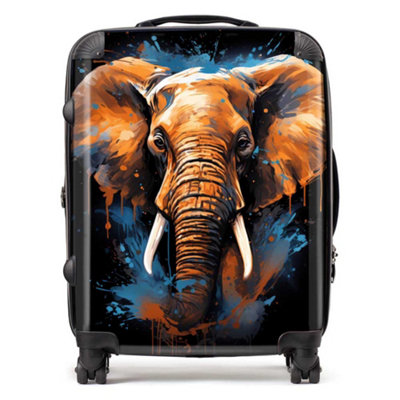 Warren Reed Designer Splashart Elephant Blue SuitcaseLarge from B&Q