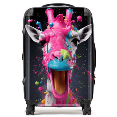 Warren Reed Designer Splashart Giraffe Face Pink SuitcaseMedium from B&Q