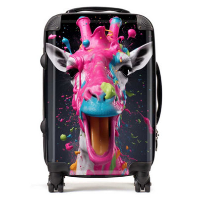 Warren Reed Designer Splashart Giraffe Face Pink SuitcaseCabin from B&Q