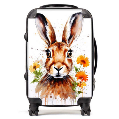 Warren Reed Designer Watercolour Hare And Daisies SuitcaseCabin from B&Q