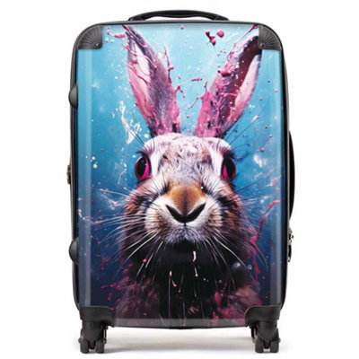 Warren Reed Designer Rabbit Face Splashart SuitcaseMedium from B&Q