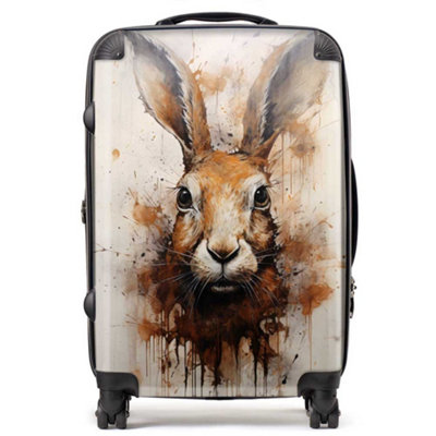 Warren Reed Designer Watercolour Hare Face SuitcaseMedium from B&Q
