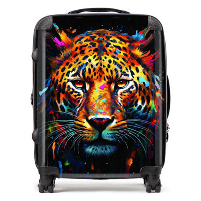 Warren Reed Designer Splashart Leopard Face SuitcaseLarge from B&Q