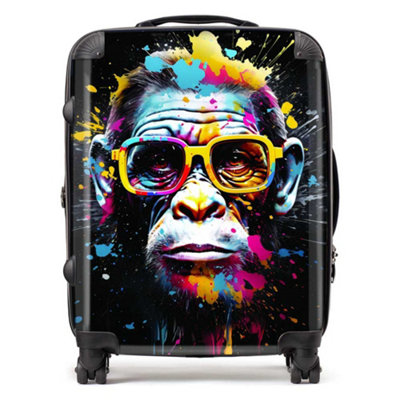 Warren Reed Designer Coloured Splashart Monkey Face SuitcaseLarge from B&Q