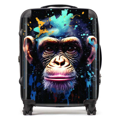 Warren Reed Designer Monkey Face Splashart With Blue SuitcaseLarge from B&Q