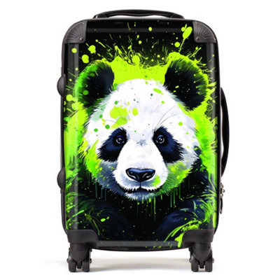 Warren Reed Designer Green Splashart Panda Face SuitcaseCabin from B&Q