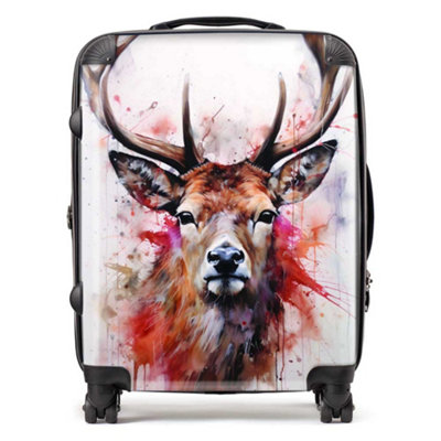 Warren Reed Designer Watercolour Splashart Stag Face SuitcaseLarge from B&Q