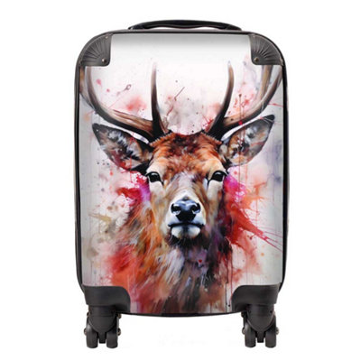 Warren Reed Designer Watercolour Splashart Stag Face SuitcaseMini Cabin from B&Q