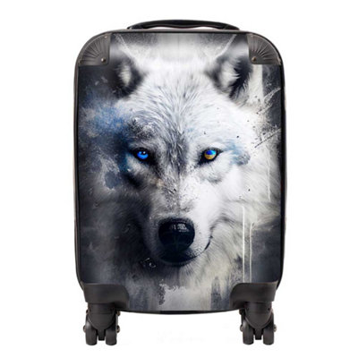 Warren Reed Designer White Wolf Face Splashart Dark Background SuitcaseMini Cabin from B&Q
