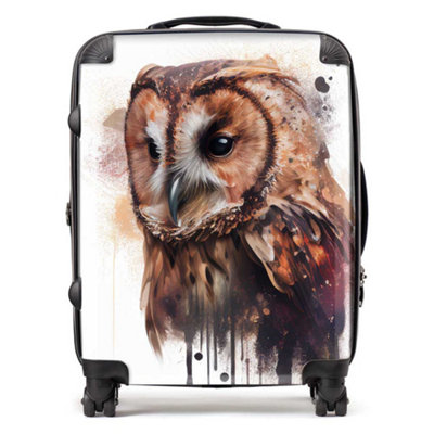 Warren Reed Designer Tawny Owl Face Splashart Light Background SuitcaseLarge from B&Q