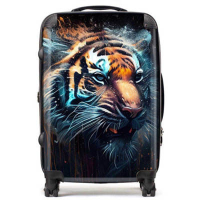 Warren Reed Designer Tiger Face Splashart Dark Background SuitcaseMedium from B&Q
