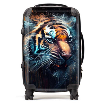 Warren Reed Designer Tiger Face Splashart Dark Background SuitcaseCabin from B&Q