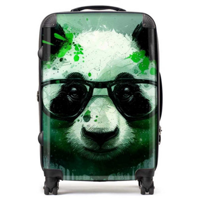 Warren Reed Designer Panda With GlassesGreen Splashart SuitcaseMedium from B&Q
