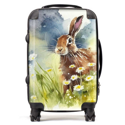 Warren Reed Designer Hare And Daisies Watercolour SuitcaseCabin from B&Q