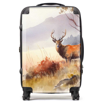 Warren Reed Designer Stag Deer Water Colour SuitcaseMedium from B&Q