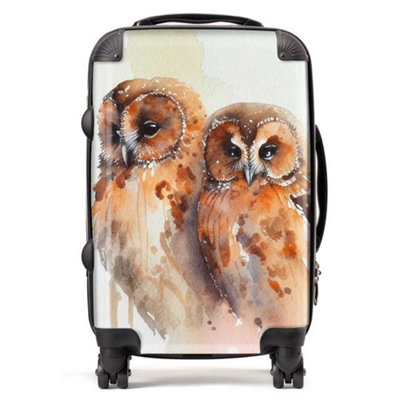 Warren Reed Designer Loving Tawny Owls Watercolour SuitcaseCabin from B&Q