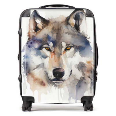 Warren Reed Designer Wolf Watercolour SuitcaseLarge from B&Q