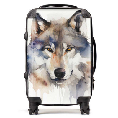 Warren Reed Designer Wolf Watercolour SuitcaseCabin from B&Q
