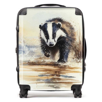 Warren Reed Designer Wading Badger Watercolour SuitcaseLarge from B&Q