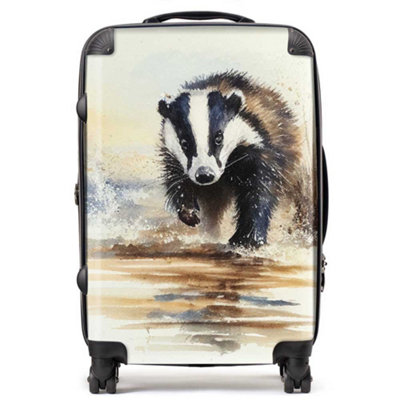 Warren Reed Designer Wading Badger Watercolour SuitcaseMedium from B&Q