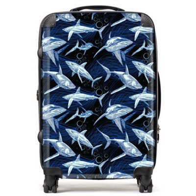 Warren Reed Designer Hand Drawn Shark Pattern SuitcaseMedium from B&Q
