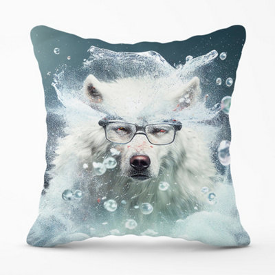 Warren Reed Designer White Wolf Splashart Cushions 60Cm X 60Cm from B&Q