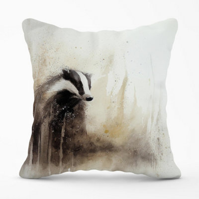 Warren Reed Designer Badger Watercolour Cushions 60Cm X 60Cm from B&Q