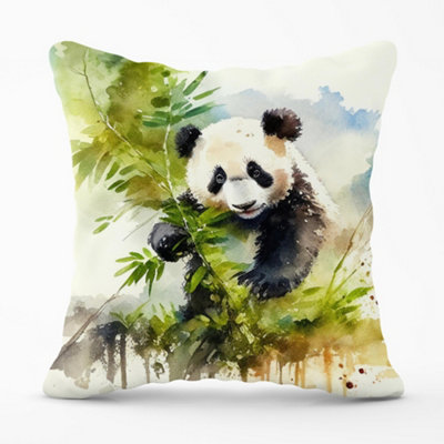 Warren Reed Designer Panda Eating Bamboo Watercolour Cushions 60Cm X 60Cm from B&Q