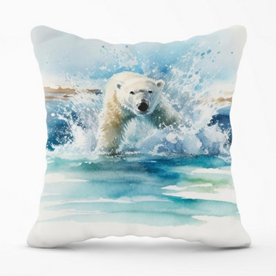 Warren Reed Designer Hunting Polar Bear Watercolour Cushions 60Cm X 60Cm from B&Q
