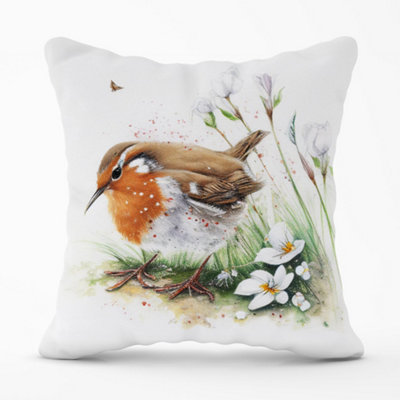 Warren Reed Designer Robin And Daisies Watercolour Cushions 60Cm X 60Cm from B&Q