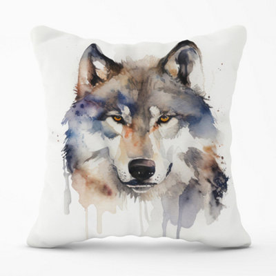 Warren Reed Designer Wolf Watercolour Cushions 60Cm X 60Cm from B&Q