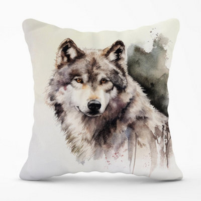 Warren Reed Designer Loyal Wolf Watercolour Cushions 60Cm X 60Cm from B&Q