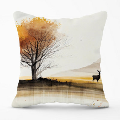 Warren Reed Designer Autumn Landscape Stag Watercolour Cushions 60Cm X 60Cm from B&Q