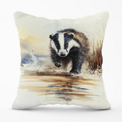 Warren Reed Designer Wading Badger Watercolour Cushions 45Cm X 45Cm from B&Q