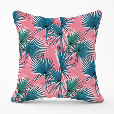 Warren Reed Designer Pink Green Fan Palms Cushions 45Cm X 45Cm from B&Q