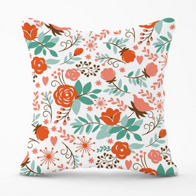 Warren Reed Designer Orange Floral Pattern Cushions 60Cm X 60Cm from B&Q