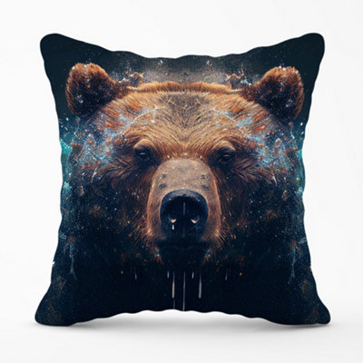 Warren Reed Designer Brown Bear Face Splashart Cushions 45Cm X 45Cm from B&Q