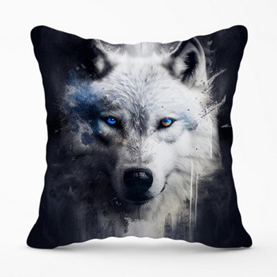 Warren Reed Designer White Wolf Face Splashart Dark Backgrouns Cushions 45Cm X 45Cm from B&Q