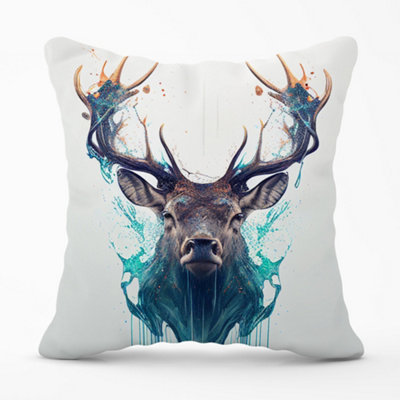 Warren Reed Designer Stag Face Splashart Cushions 45Cm X 45Cm from B&Q