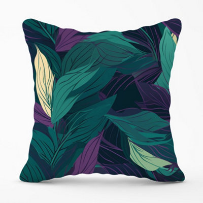 Warren Reed Designer Green Purple Tropical Leaves Cushions 45Cm X 45Cm from B&Q