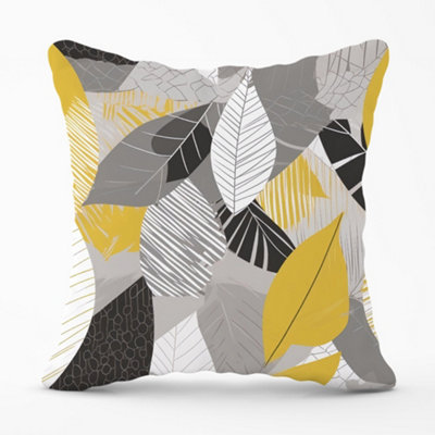 Warren Reed Designer Grey Yellow Autumn Leaves Cushions 45Cm X 45Cm from B&Q