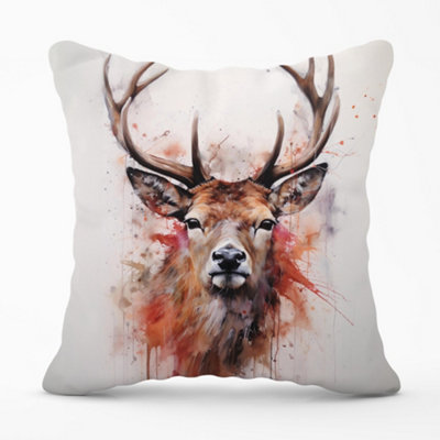 Warren Reed Designer Watercolour Splashart Stag Face Cushions 45Cm X 45Cm from B&Q