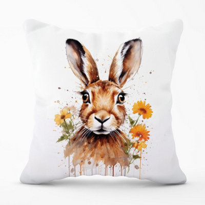 Warren Reed Designer Watercolour Hare And Daisies Cushions 45Cm X 45Cm from B&Q
