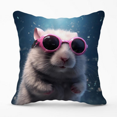 Warren Reed Designer Splashart Doormouse With Pink Glasses Cushions 45Cm X 45Cm from B&Q